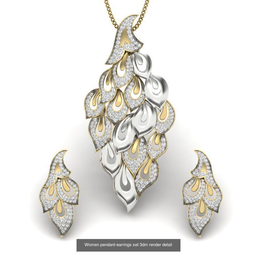 74 Women pendant-earrings set 3dm render detail 3D Model Collection_31