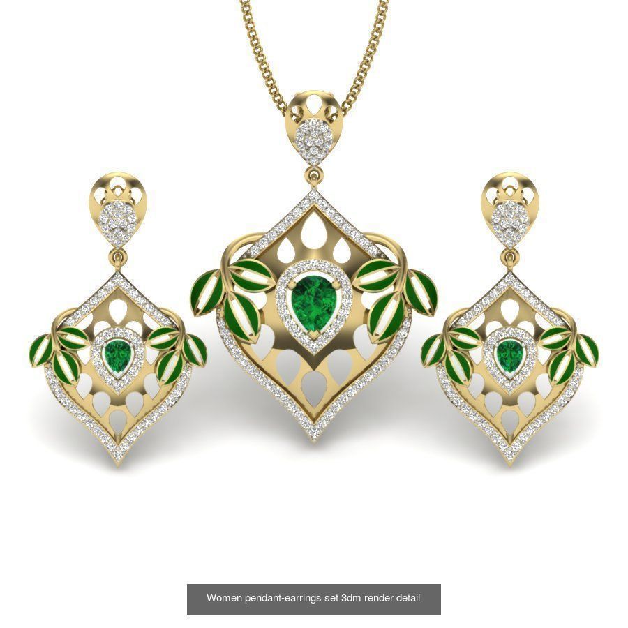 74 Women pendant-earrings set 3dm render detail 3D Model Collection_19