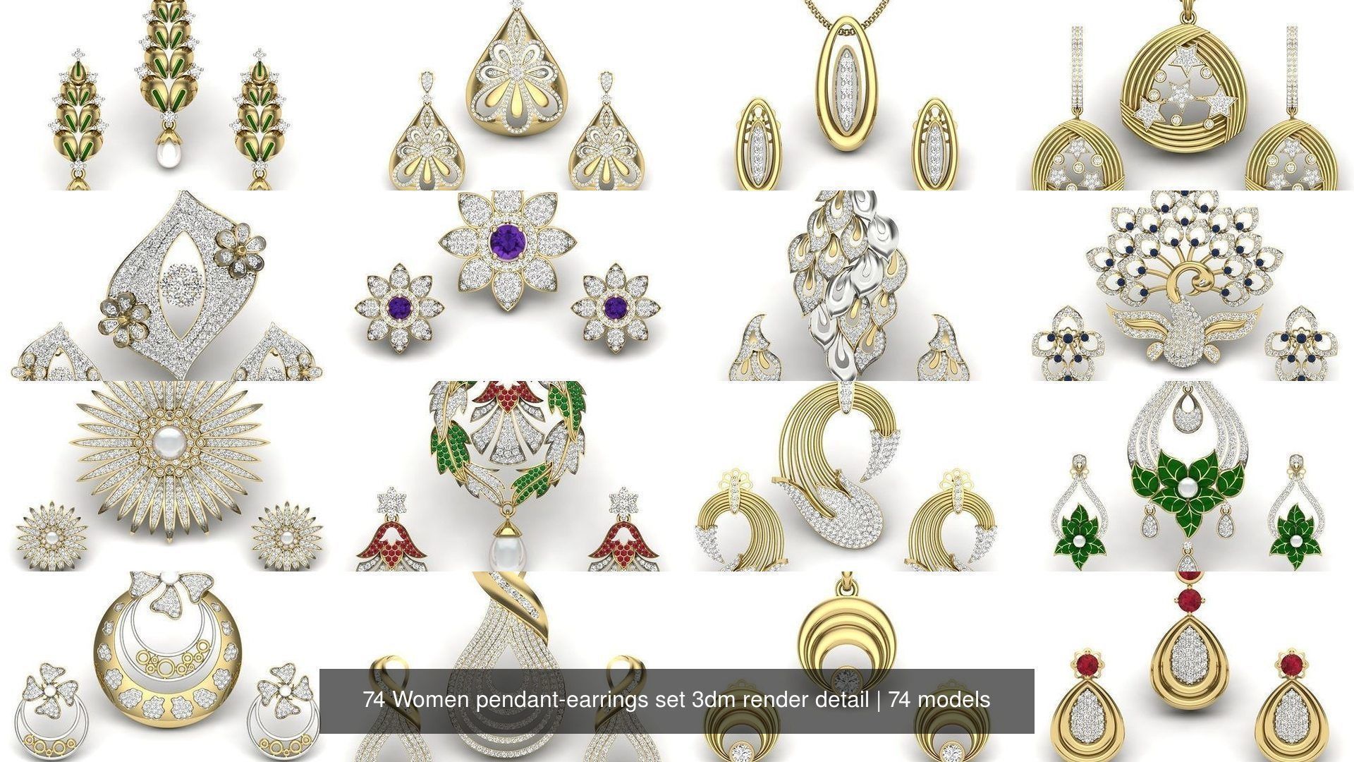 74 Women pendant-earrings set 3dm render detail 3D Model Collection_2