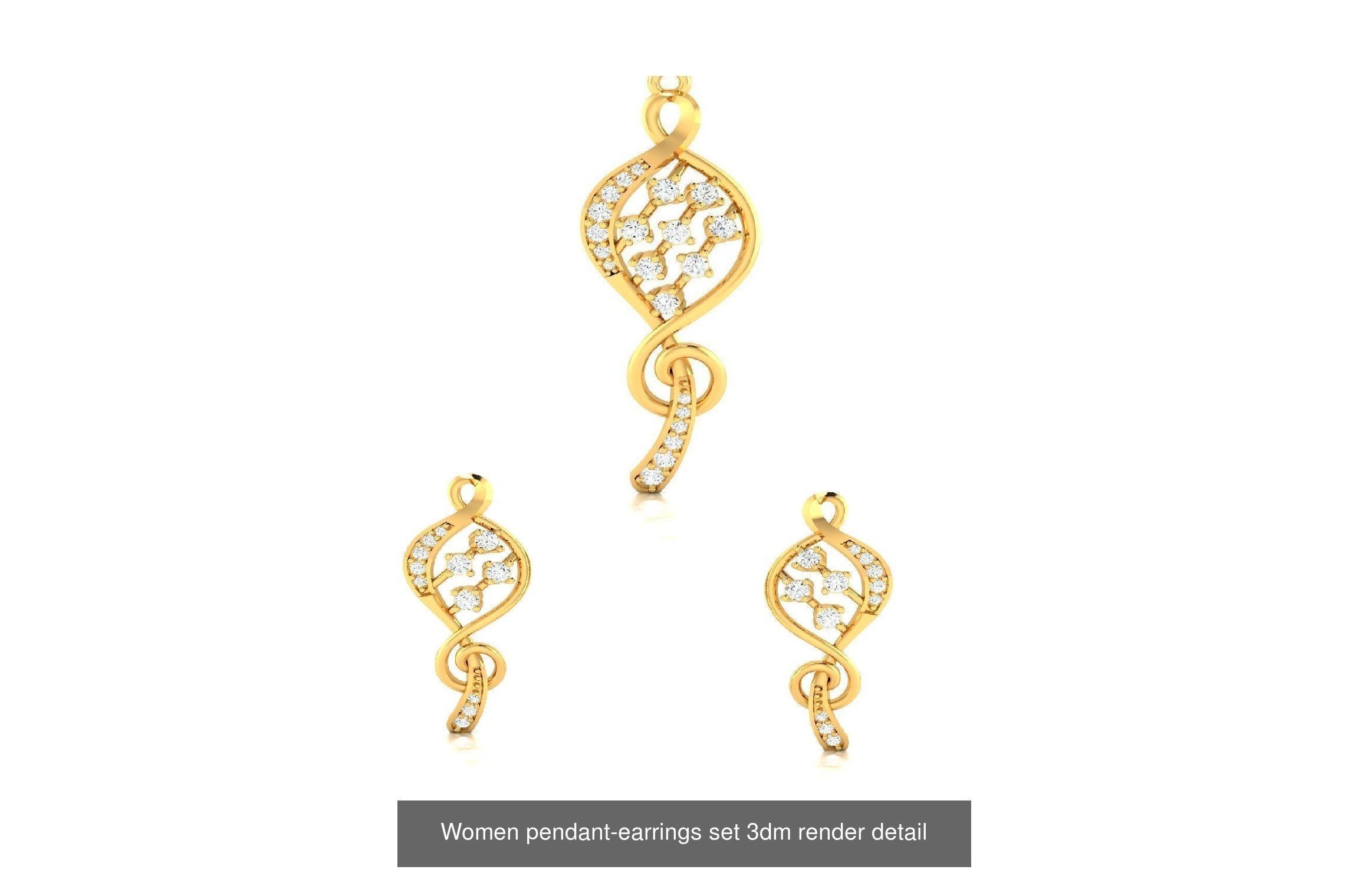 74 Women pendant-earrings set 3dm render detail 3D Model Collection_80