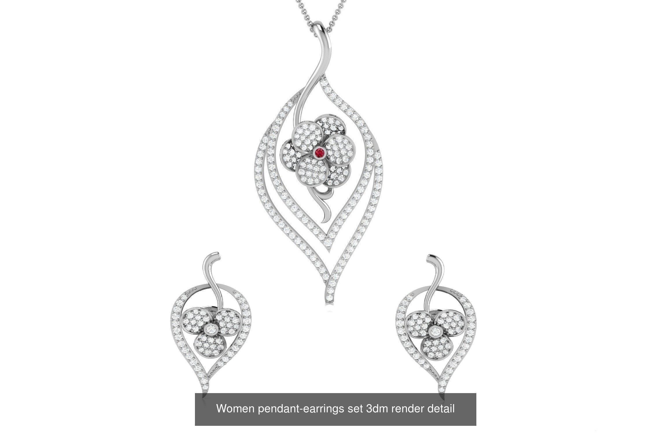 74 Women pendant-earrings set 3dm render detail 3D Model Collection_68