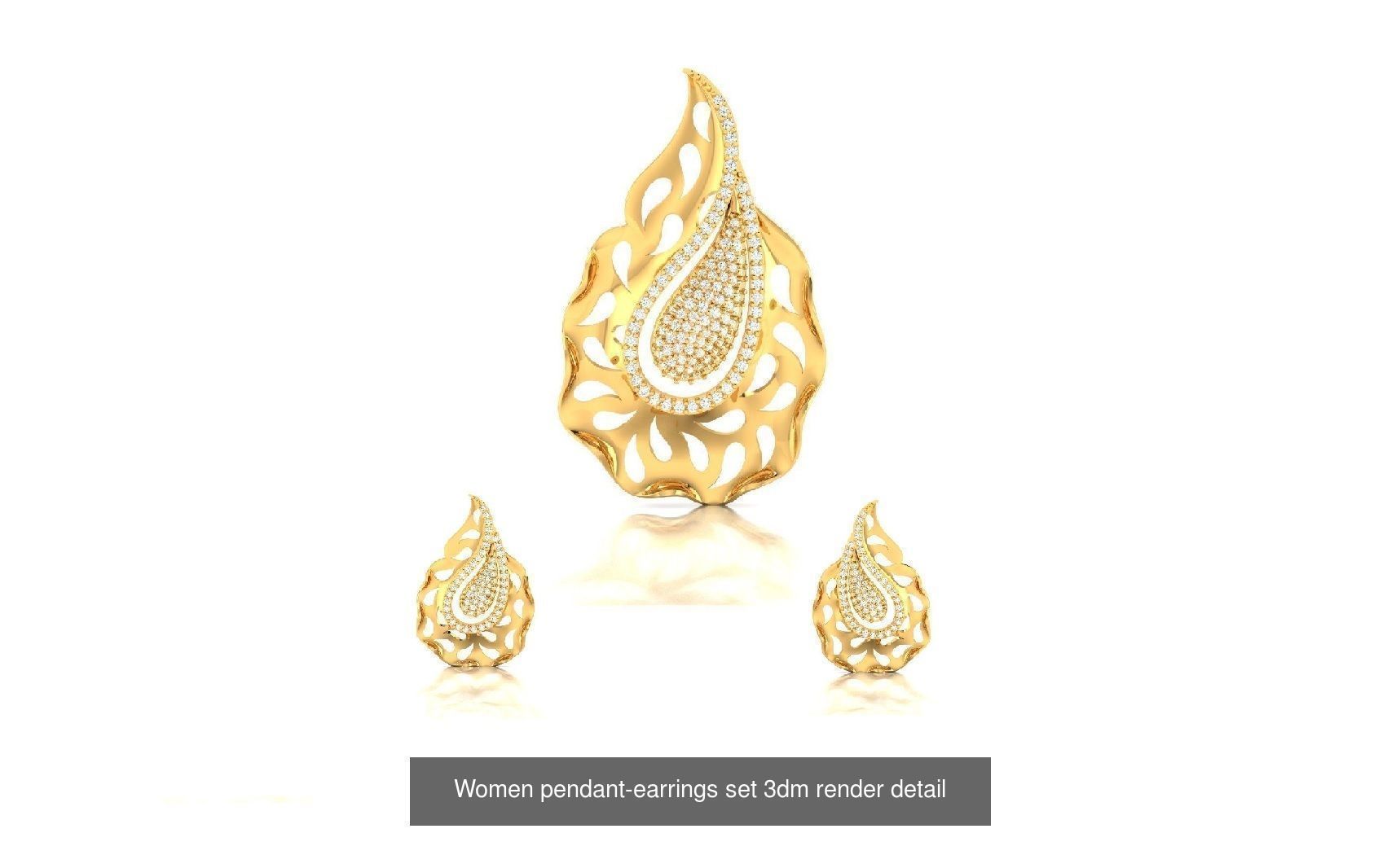 74 Women pendant-earrings set 3dm render detail 3D Model Collection_82