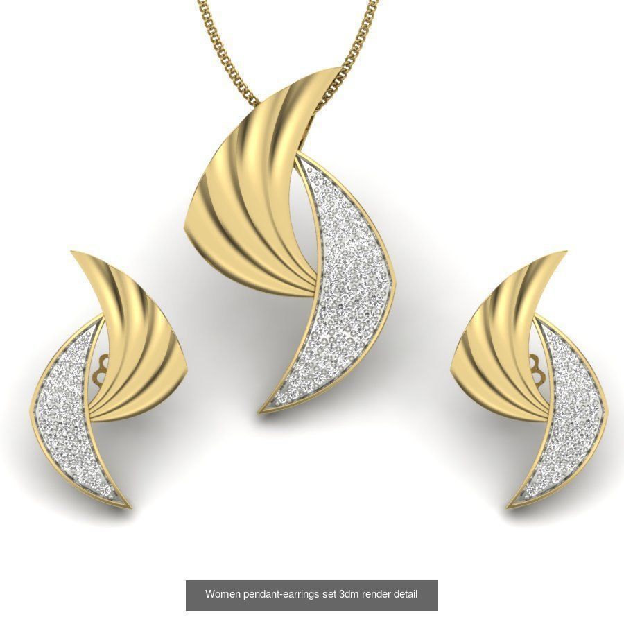 74 Women pendant-earrings set 3dm render detail 3D Model Collection_9