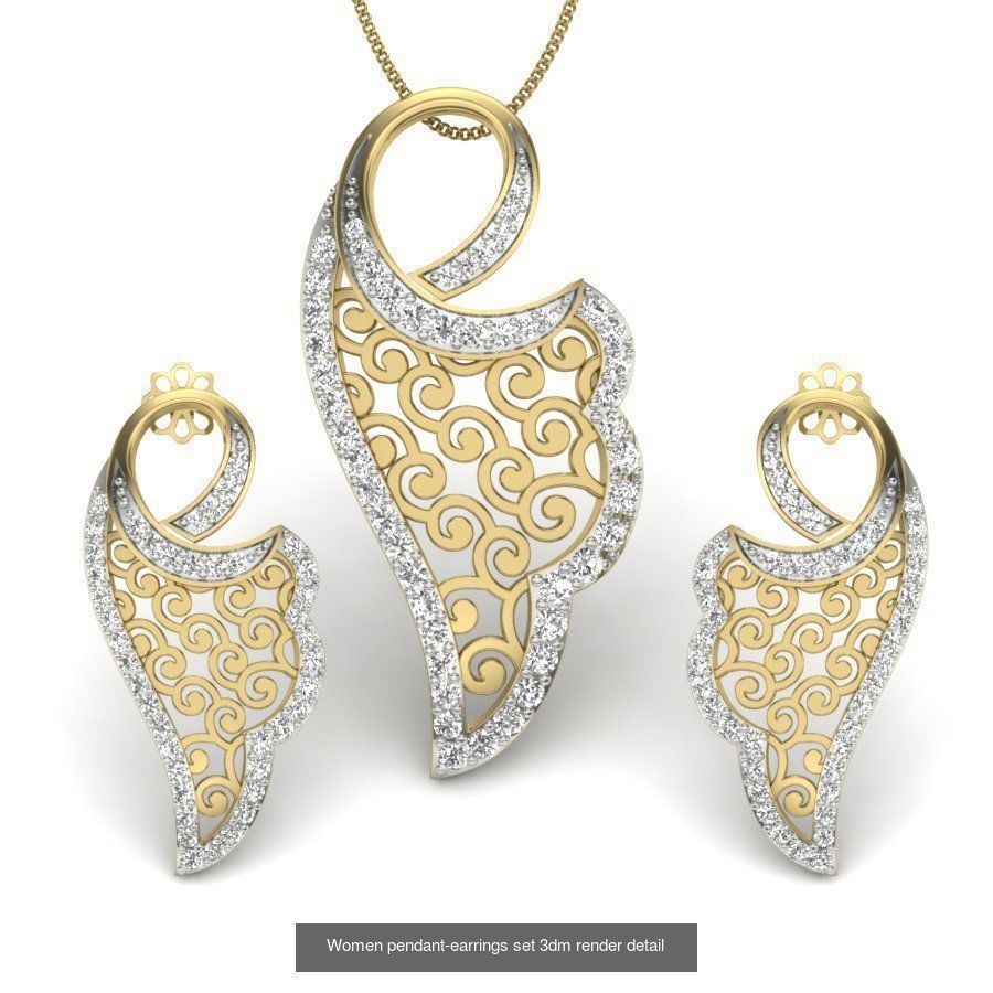 74 Women pendant-earrings set 3dm render detail 3D Model Collection_24