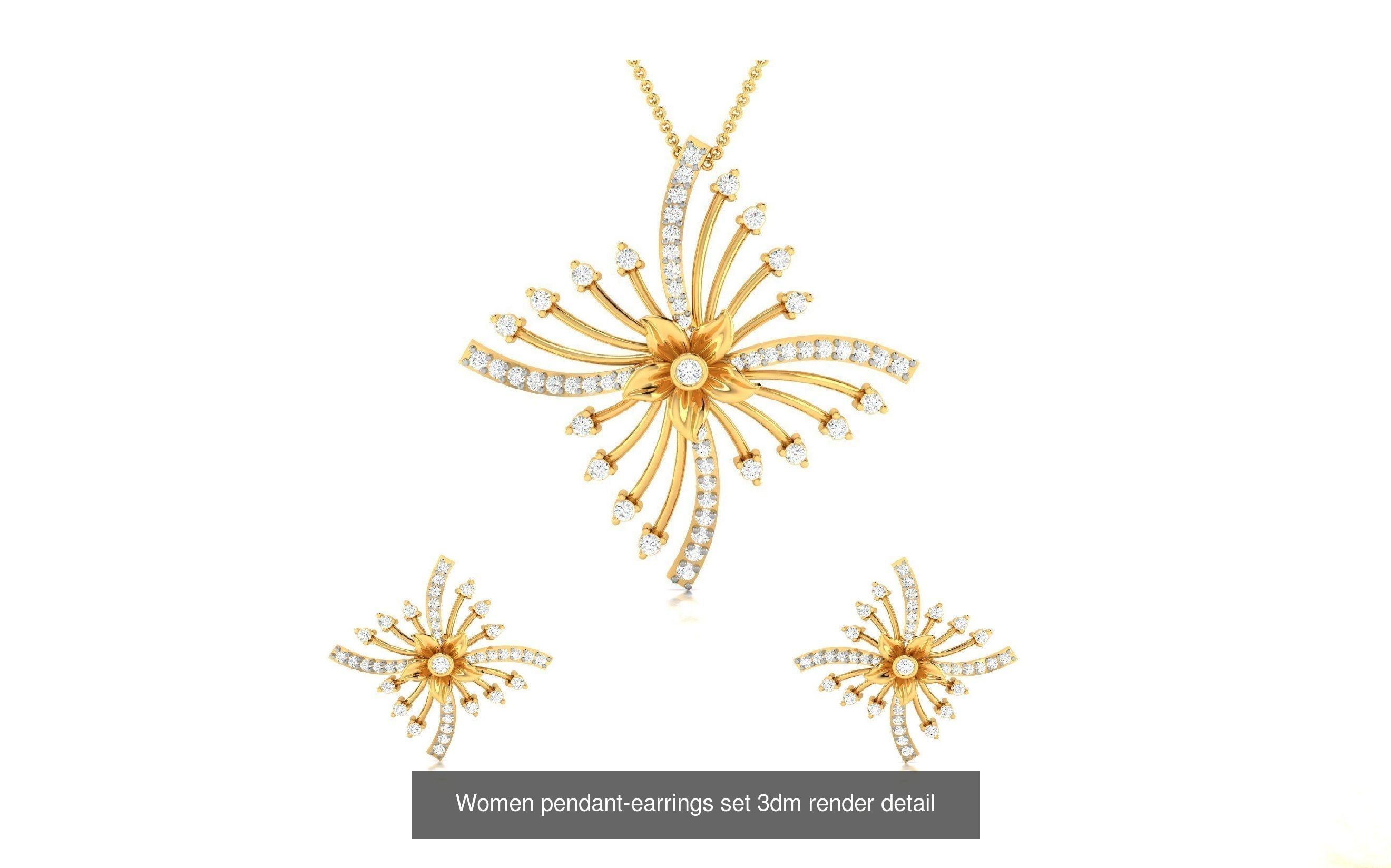 74 Women pendant-earrings set 3dm render detail 3D Model Collection_67