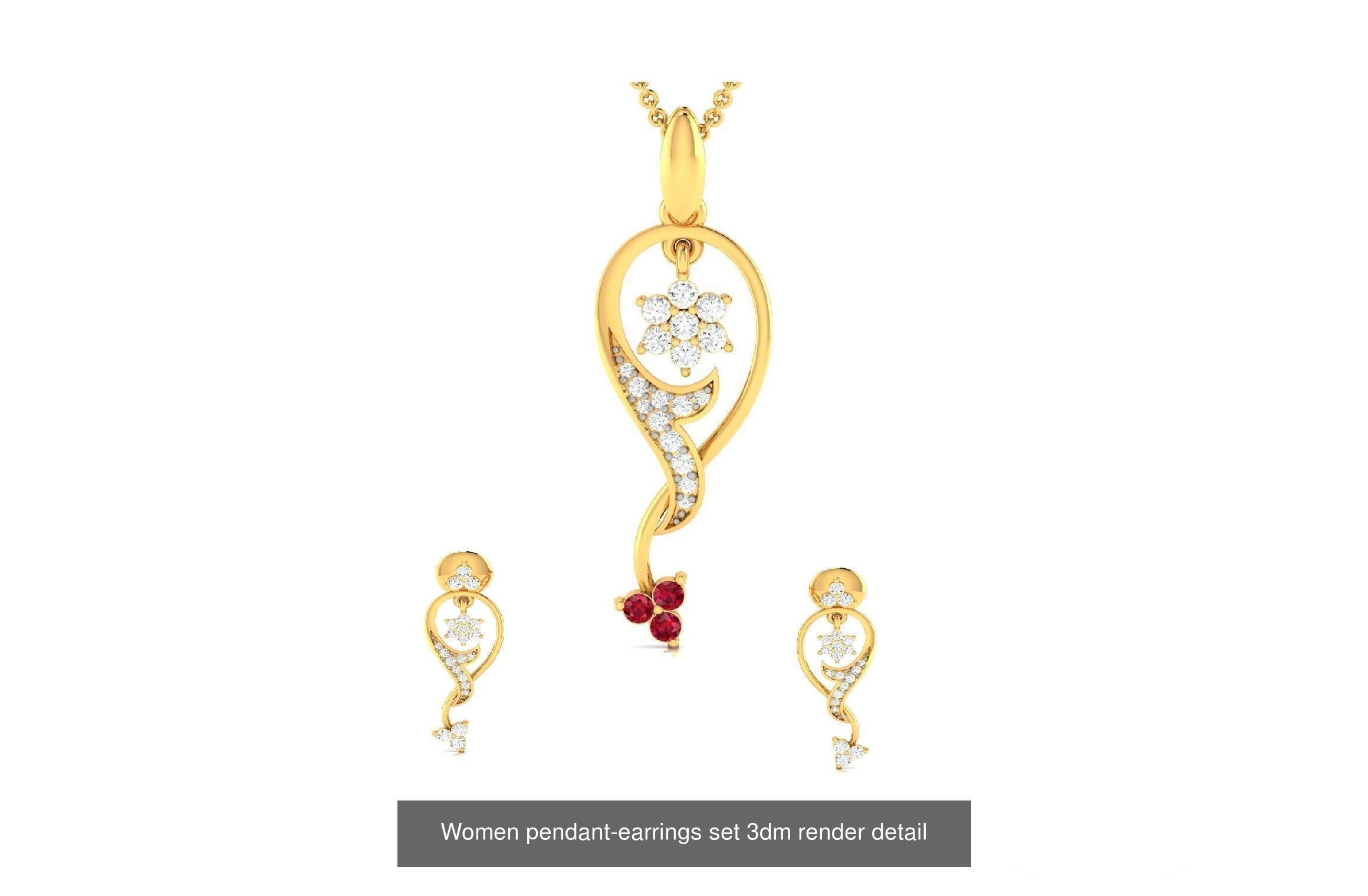 74 Women pendant-earrings set 3dm render detail 3D Model Collection_70