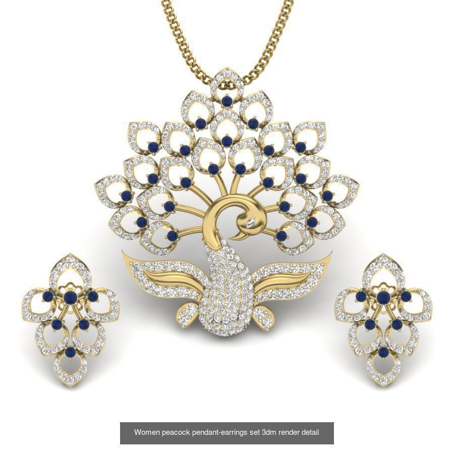 74 Women pendant-earrings set 3dm render detail 3D Model Collection_32