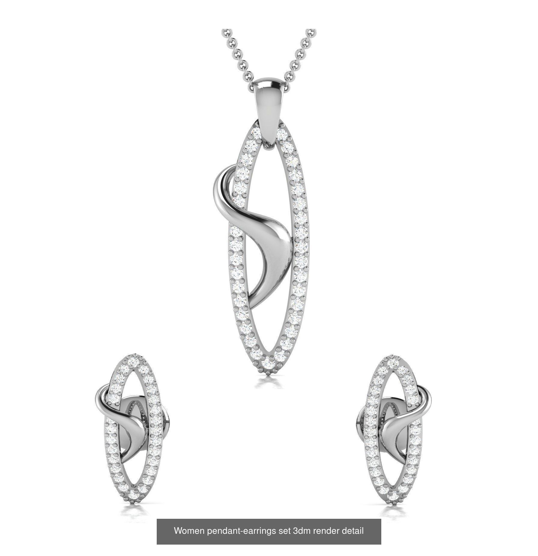 74 Women pendant-earrings set 3dm render detail 3D Model Collection_53