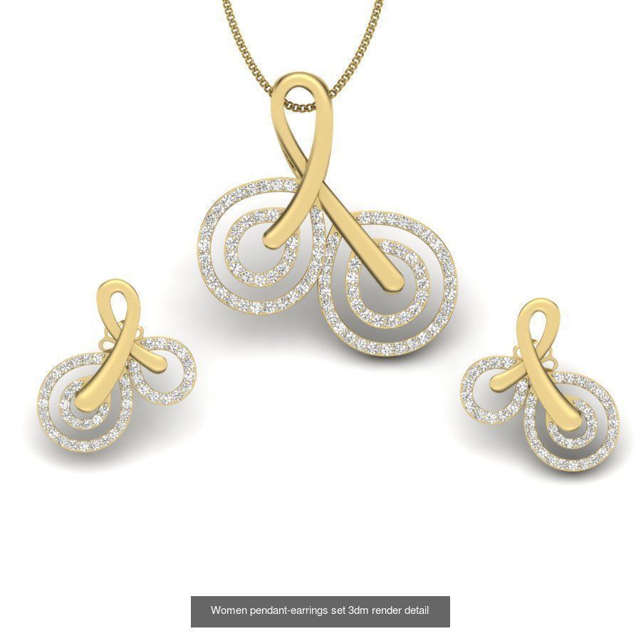 74 Women pendant-earrings set 3dm render detail 3D Model Collection_18