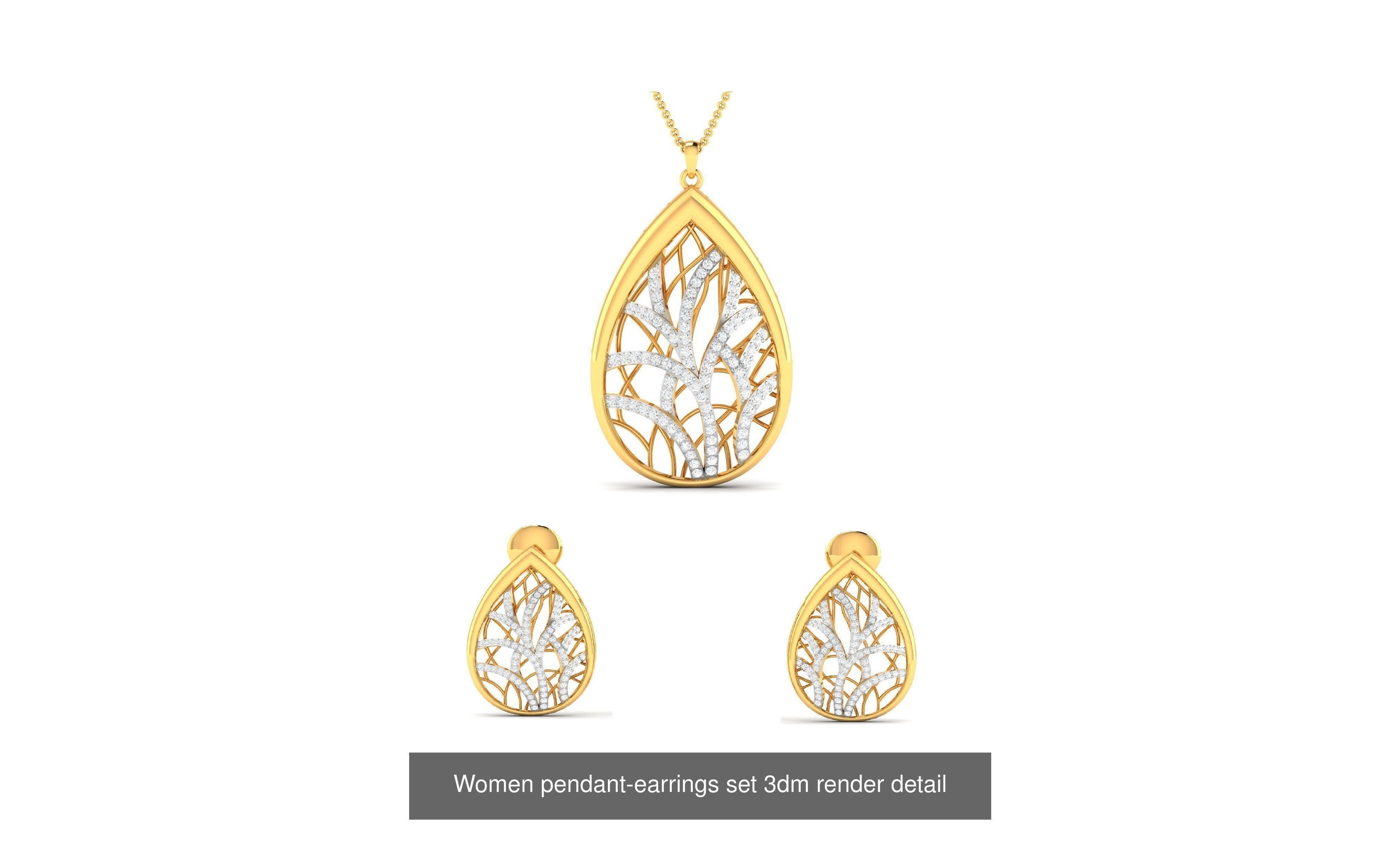74 Women pendant-earrings set 3dm render detail 3D Model Collection_61