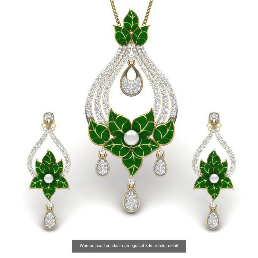 74 Women pendant-earrings set 3dm render detail 3D Model Collection_36