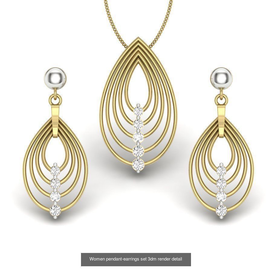 74 Women pendant-earrings set 3dm render detail 3D Model Collection_42