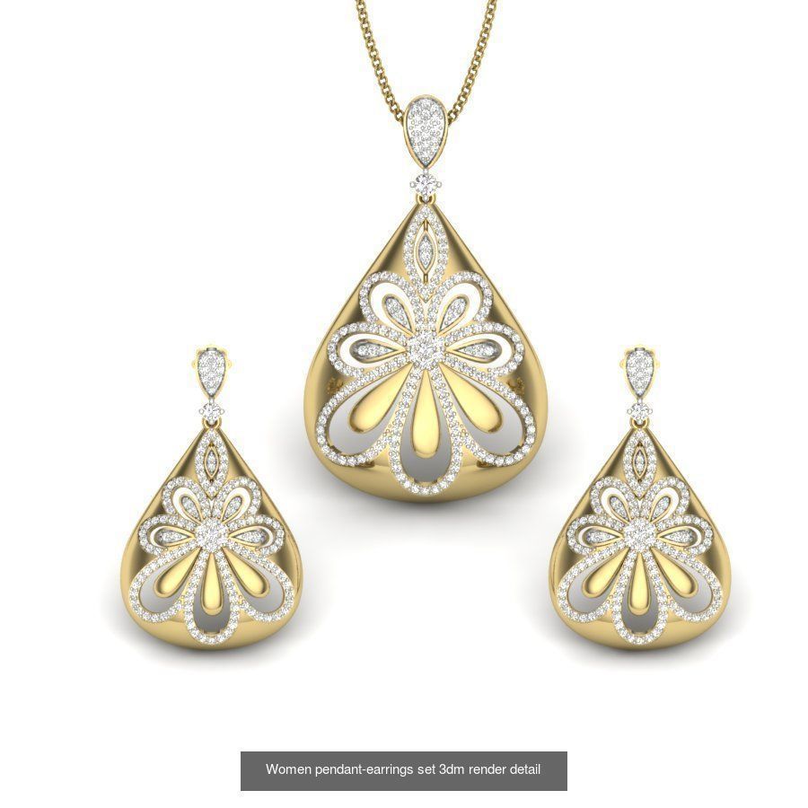 74 Women pendant-earrings set 3dm render detail 3D Model Collection_26