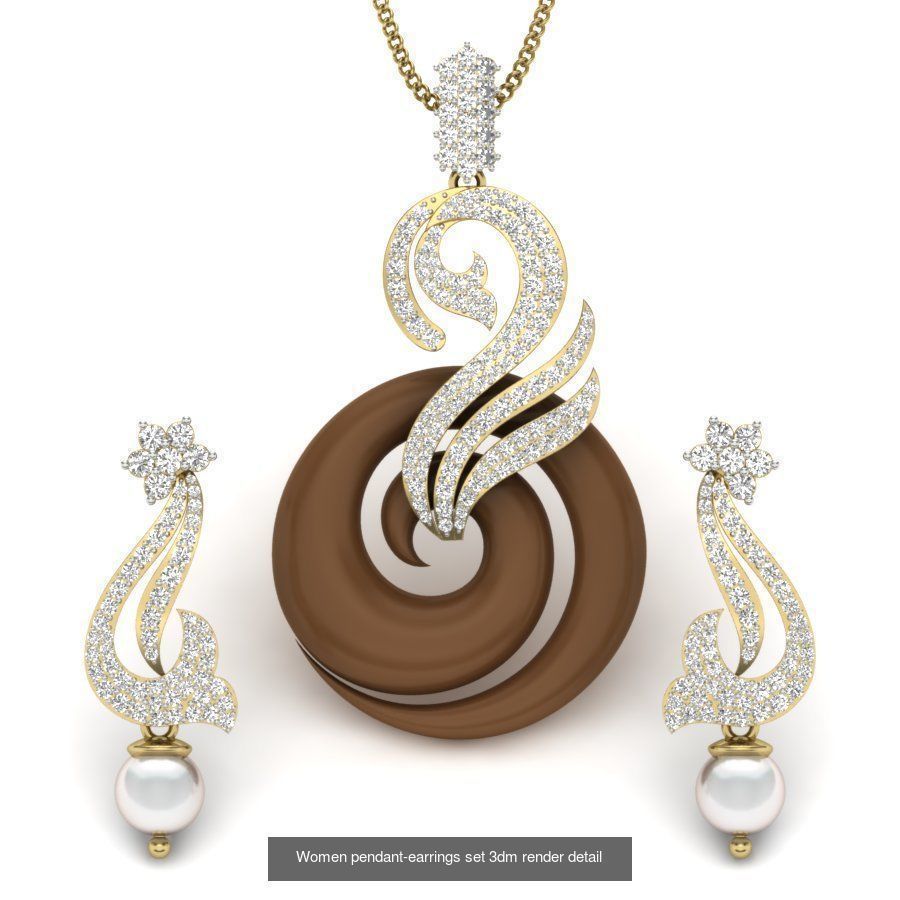 74 Women pendant-earrings set 3dm render detail 3D Model Collection_15