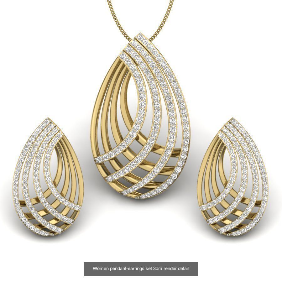 74 Women pendant-earrings set 3dm render detail 3D Model Collection_41