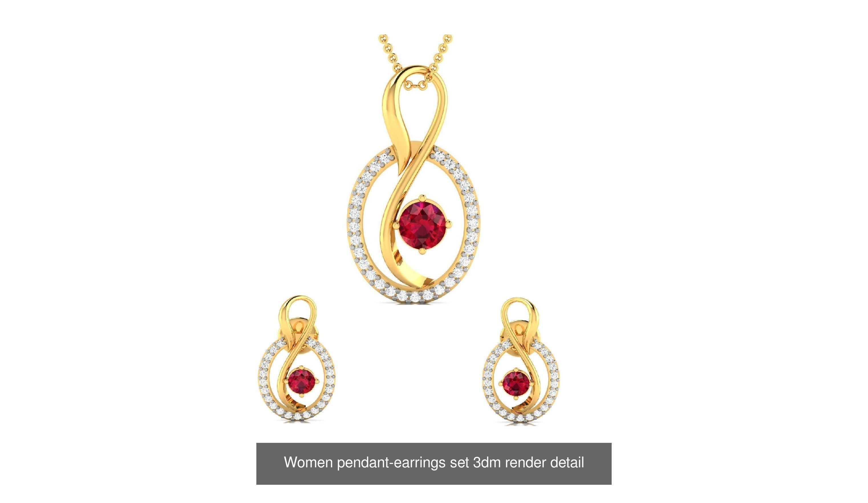 74 Women pendant-earrings set 3dm render detail 3D Model Collection_75