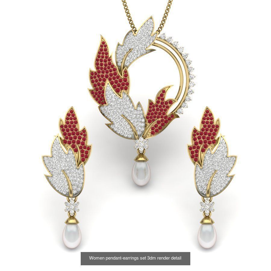 74 Women pendant-earrings set 3dm render detail 3D Model Collection_13