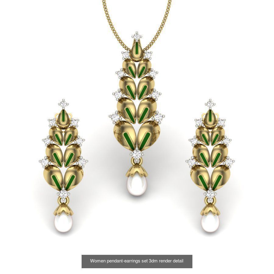 74 Women pendant-earrings set 3dm render detail 3D Model Collection_25