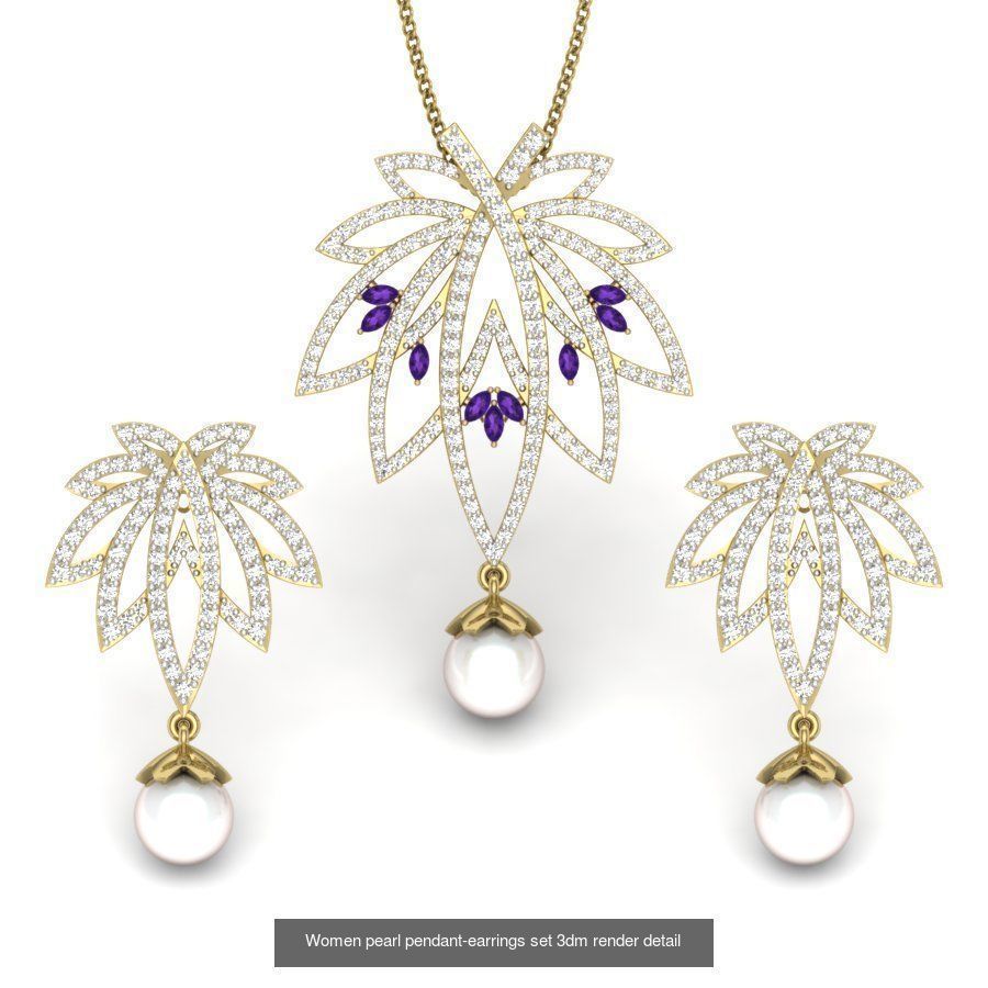 74 Women pendant-earrings set 3dm render detail 3D Model Collection_43