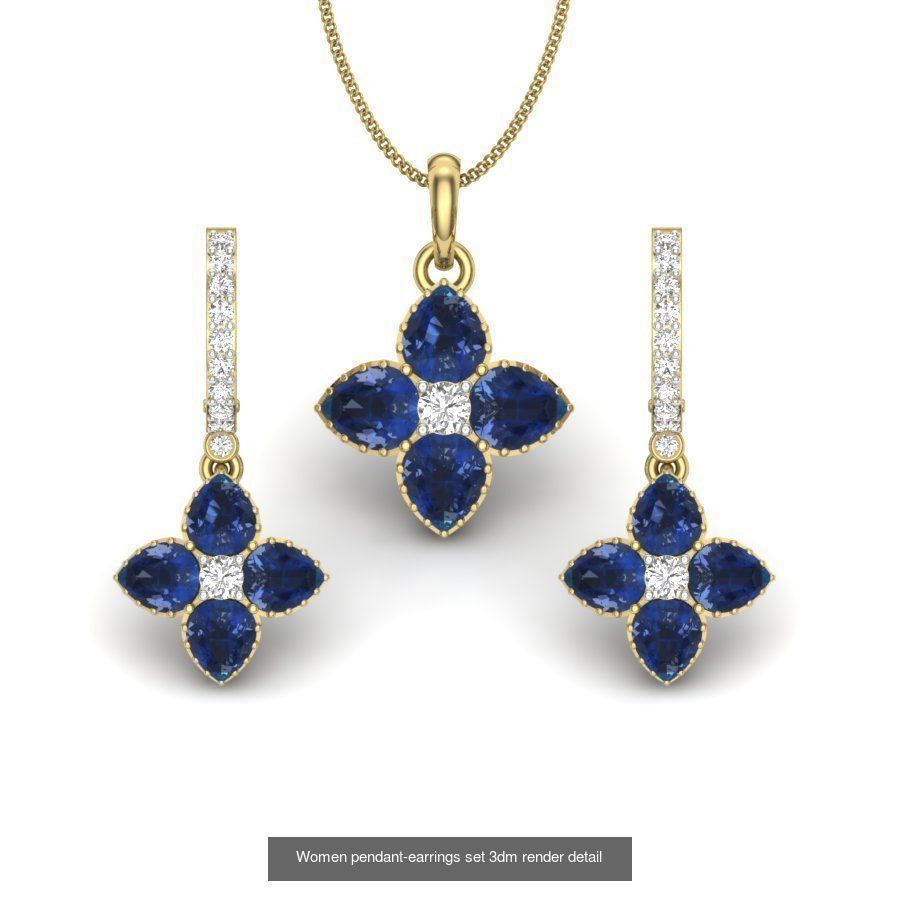 74 Women pendant-earrings set 3dm render detail 3D Model Collection_11