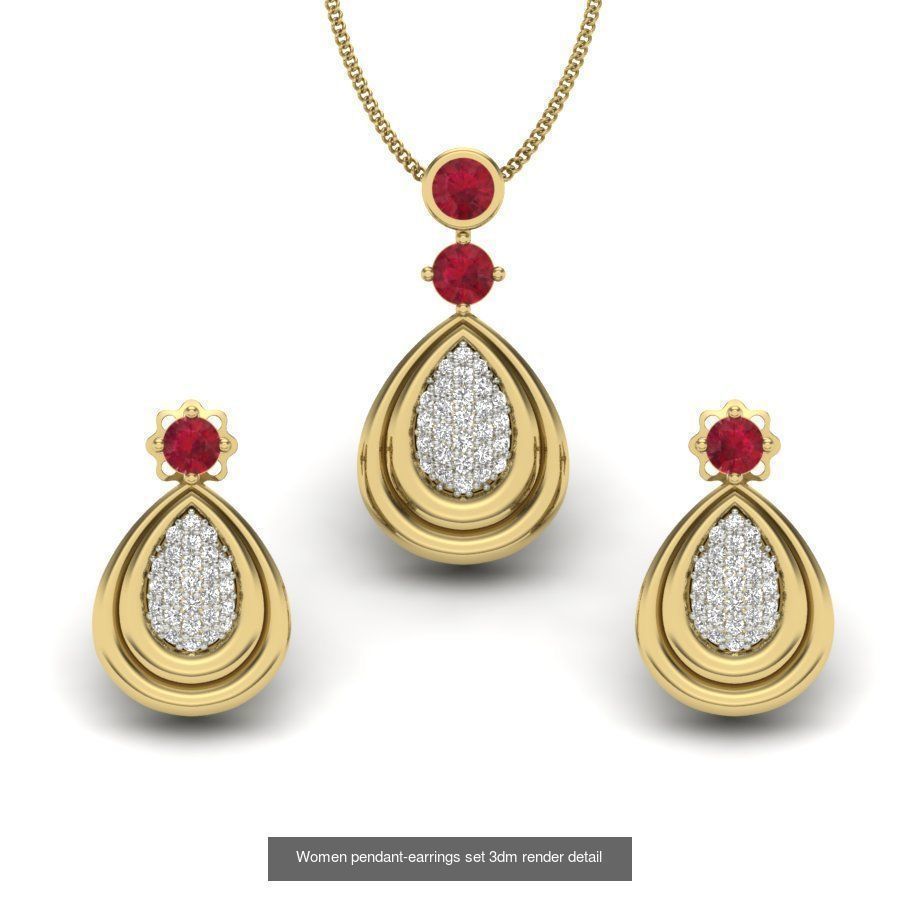 74 Women pendant-earrings set 3dm render detail 3D Model Collection_40