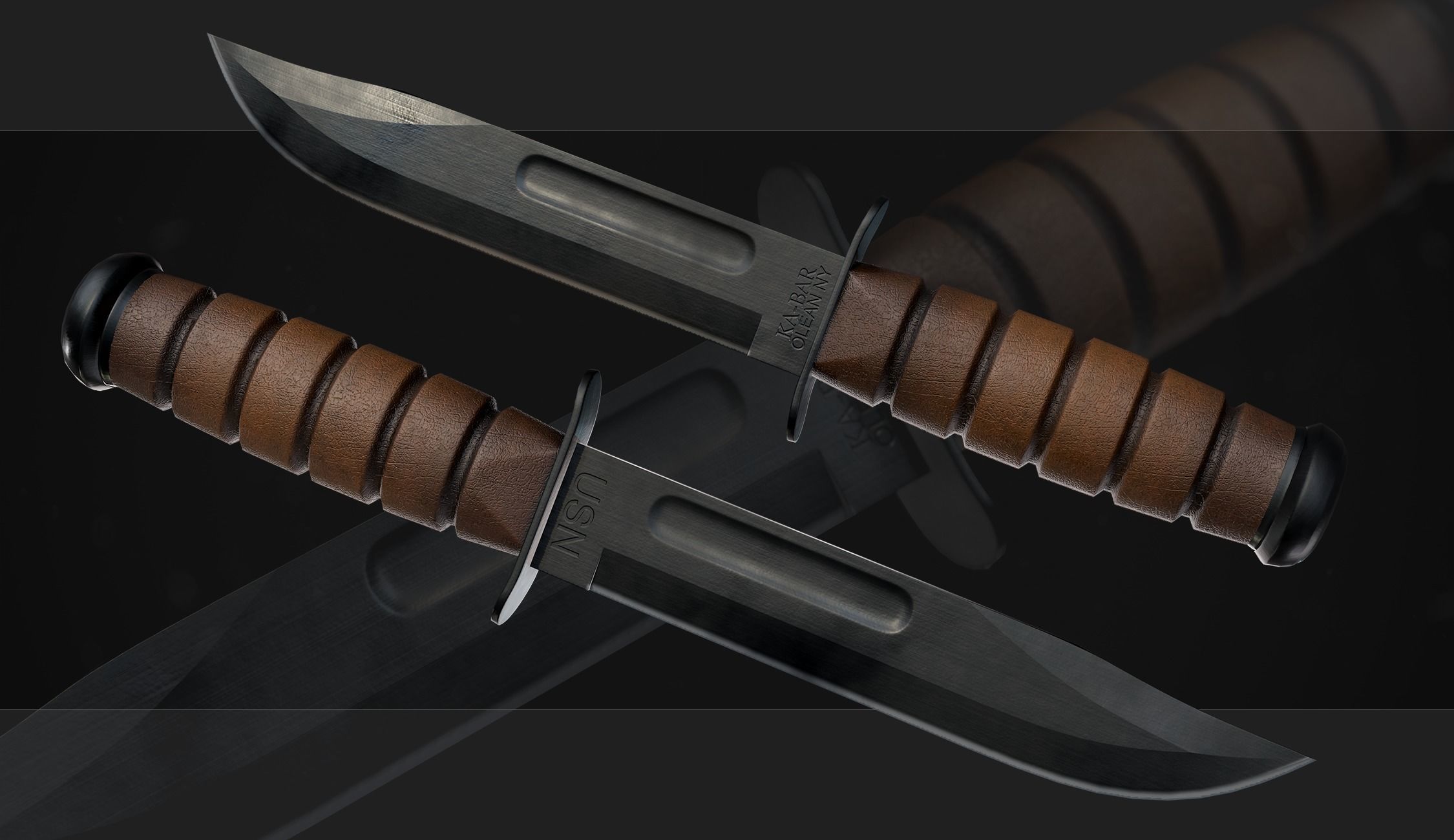 Combat Military Knife KA-BAR  Low-poly 3D model_1