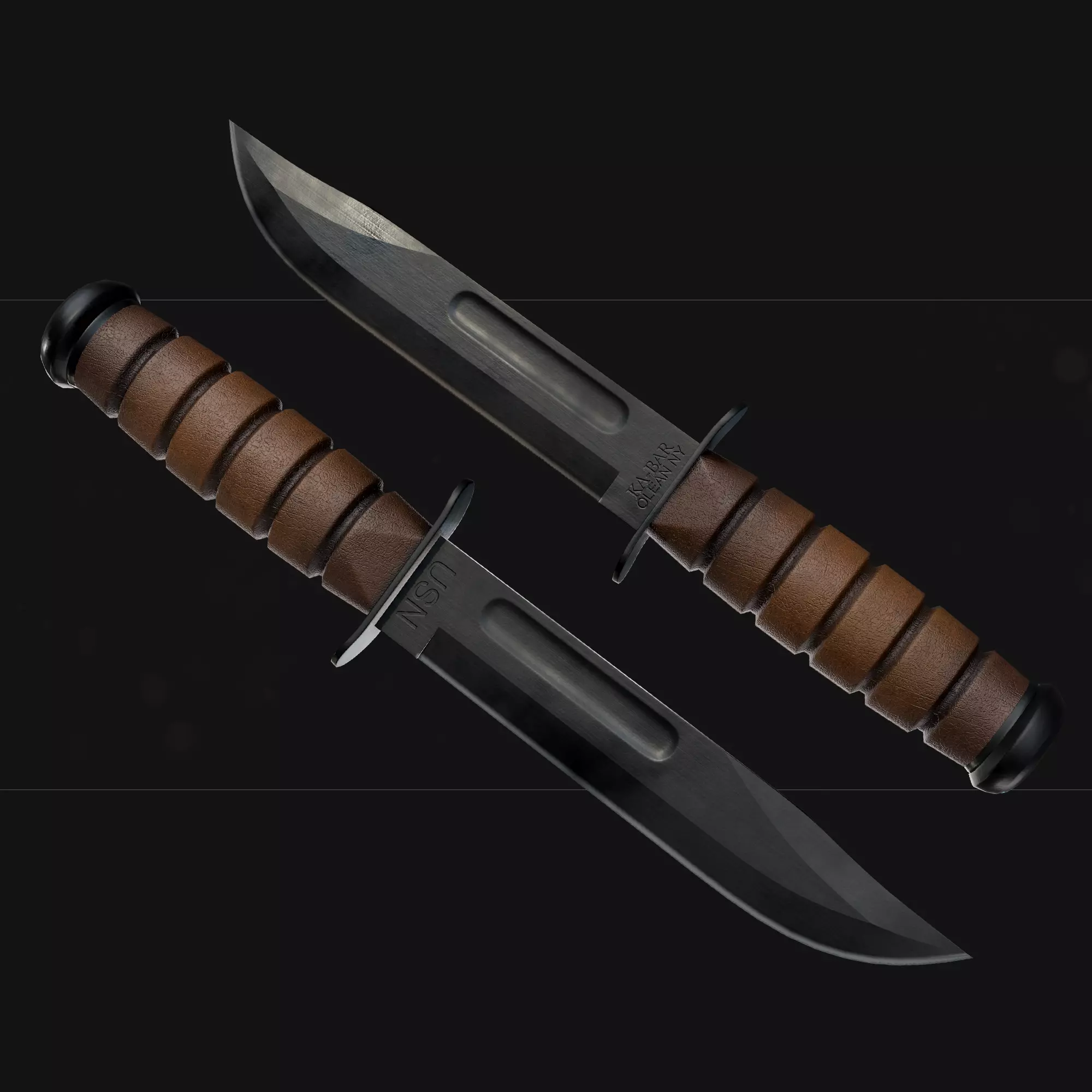 Combat Military Knife KA-BAR  Low-poly 3D model_0