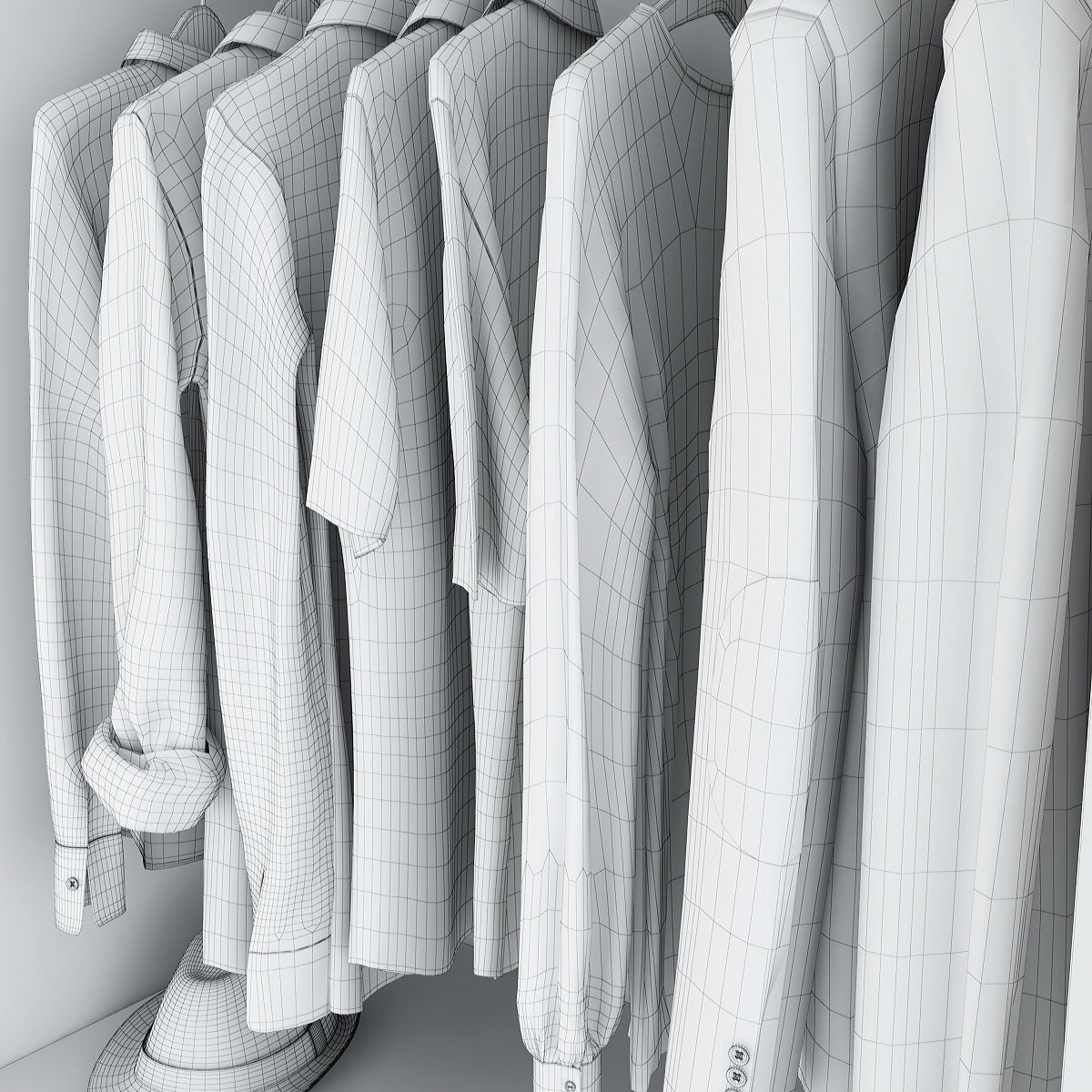 Wardrobe with clothes and drawers 3D model_12