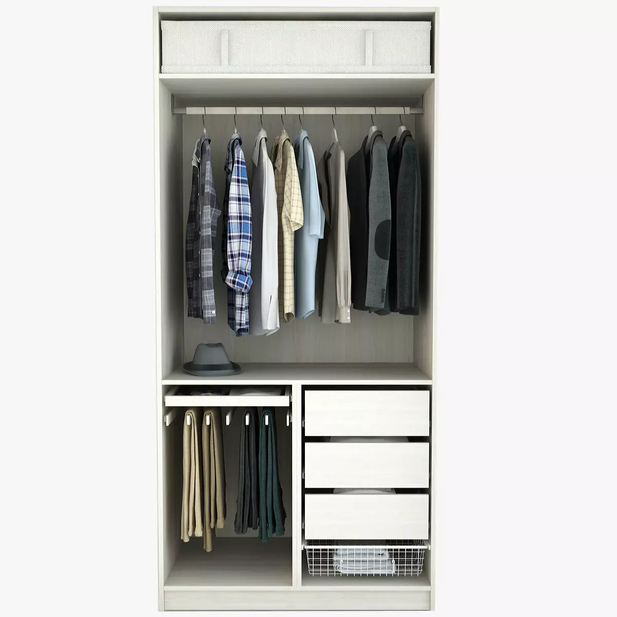 Wardrobe with clothes and drawers 3D model_0