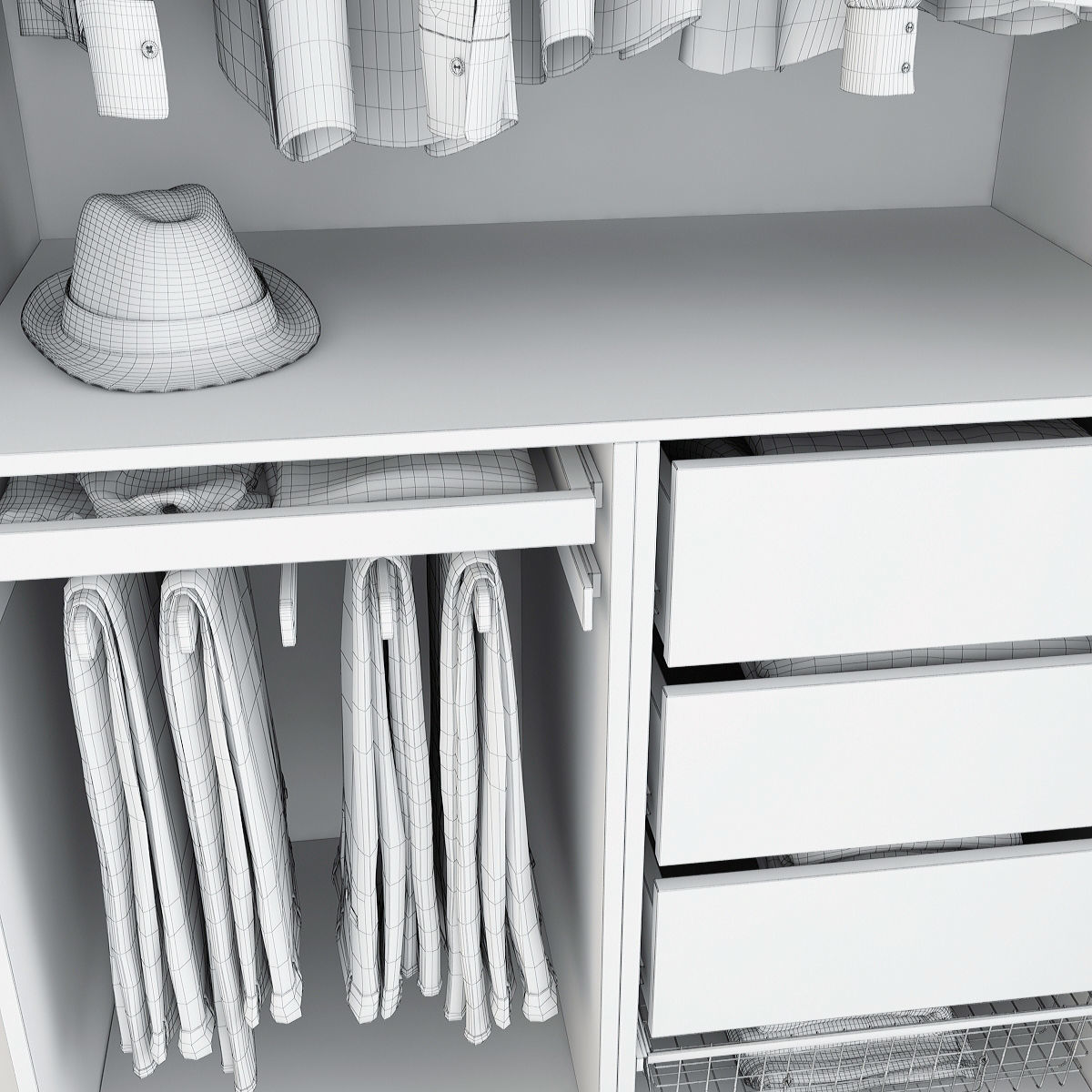 Wardrobe with clothes and drawers 3D model_6