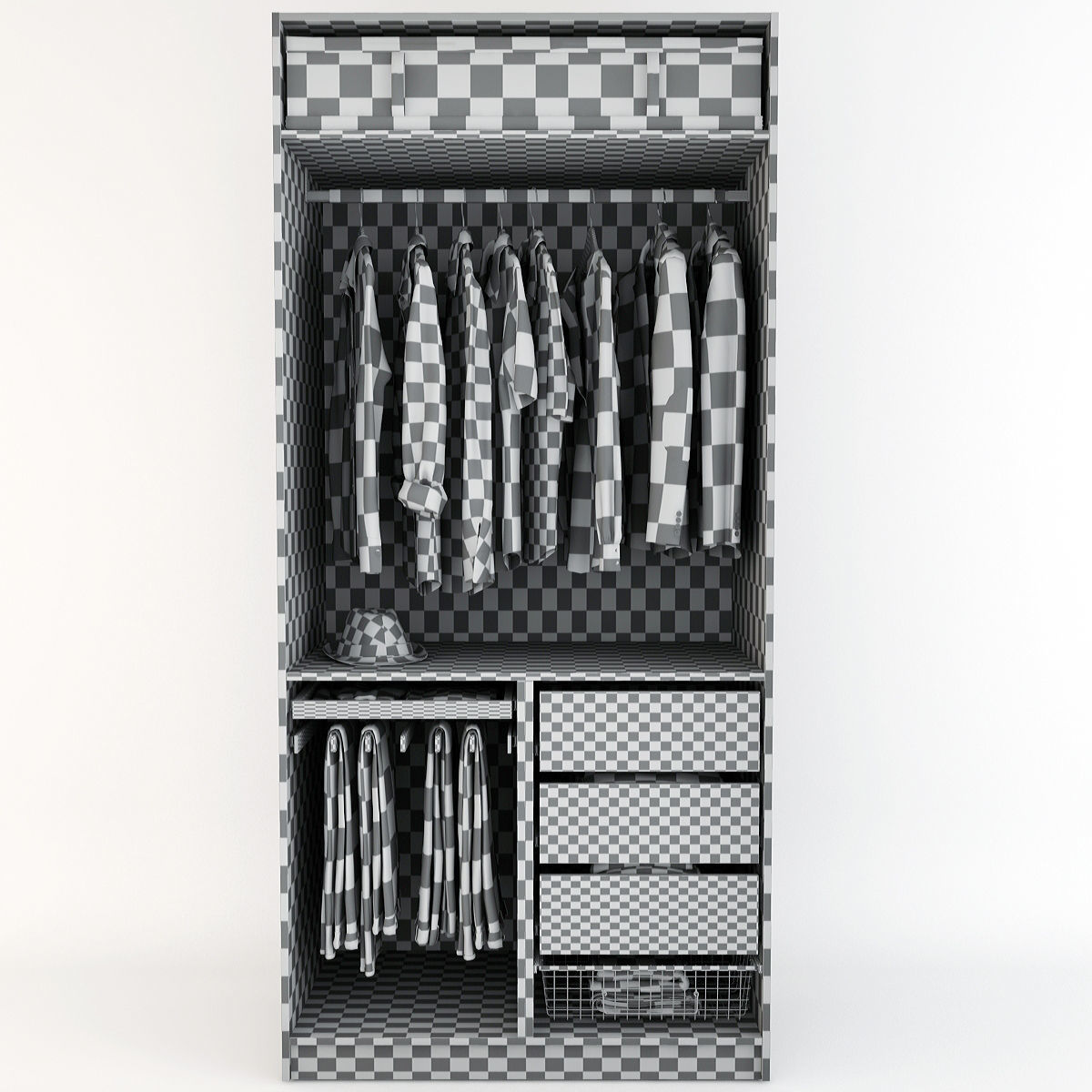 Wardrobe with clothes and drawers 3D model_13