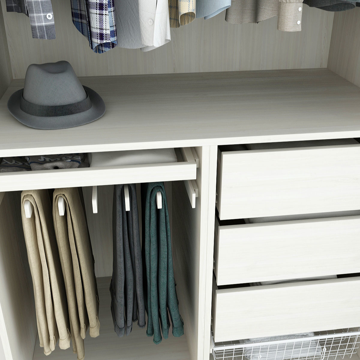 Wardrobe with clothes and drawers 3D model_5