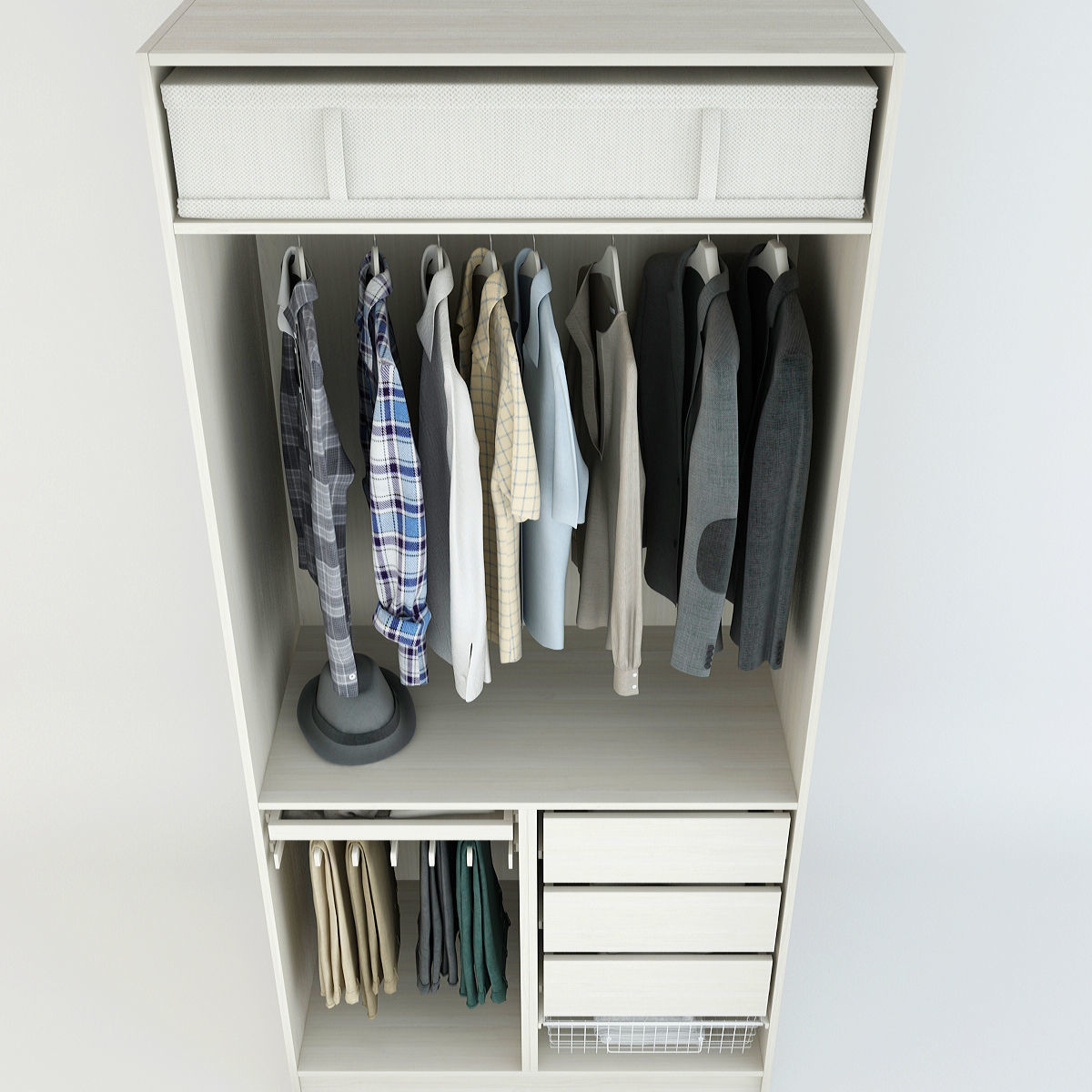 Wardrobe with clothes and drawers 3D model_7