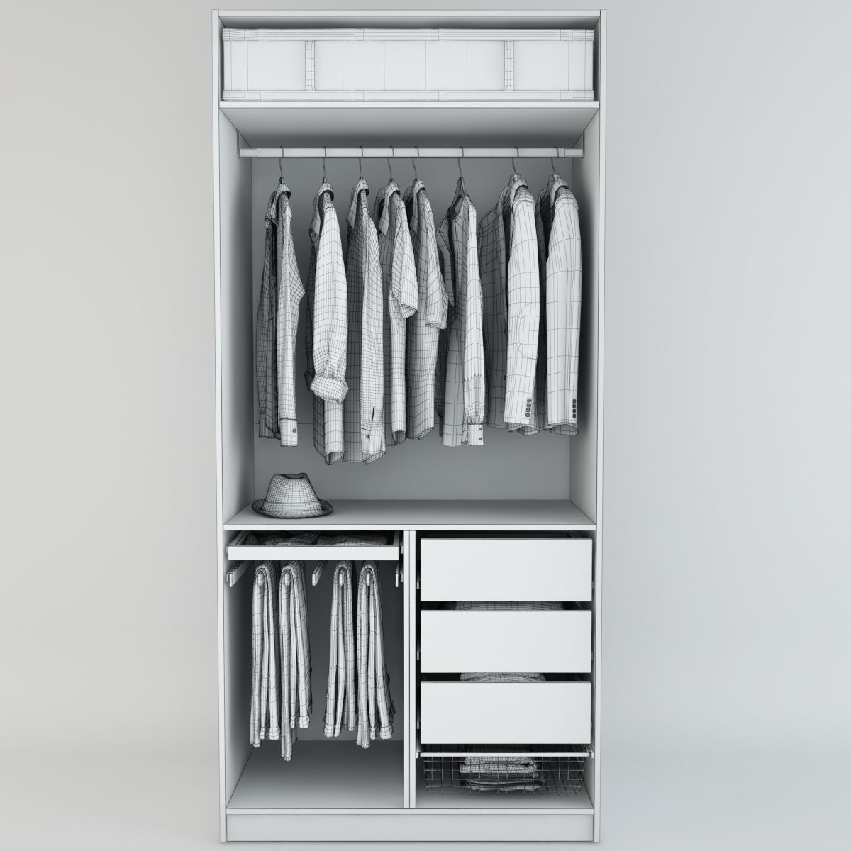 Wardrobe with clothes and drawers 3D model_1
