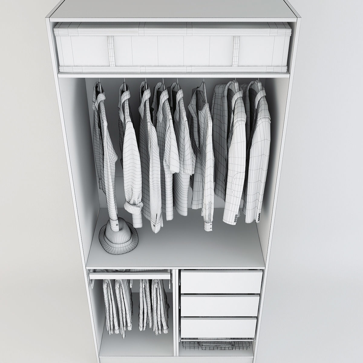 Wardrobe with clothes and drawers 3D model_8