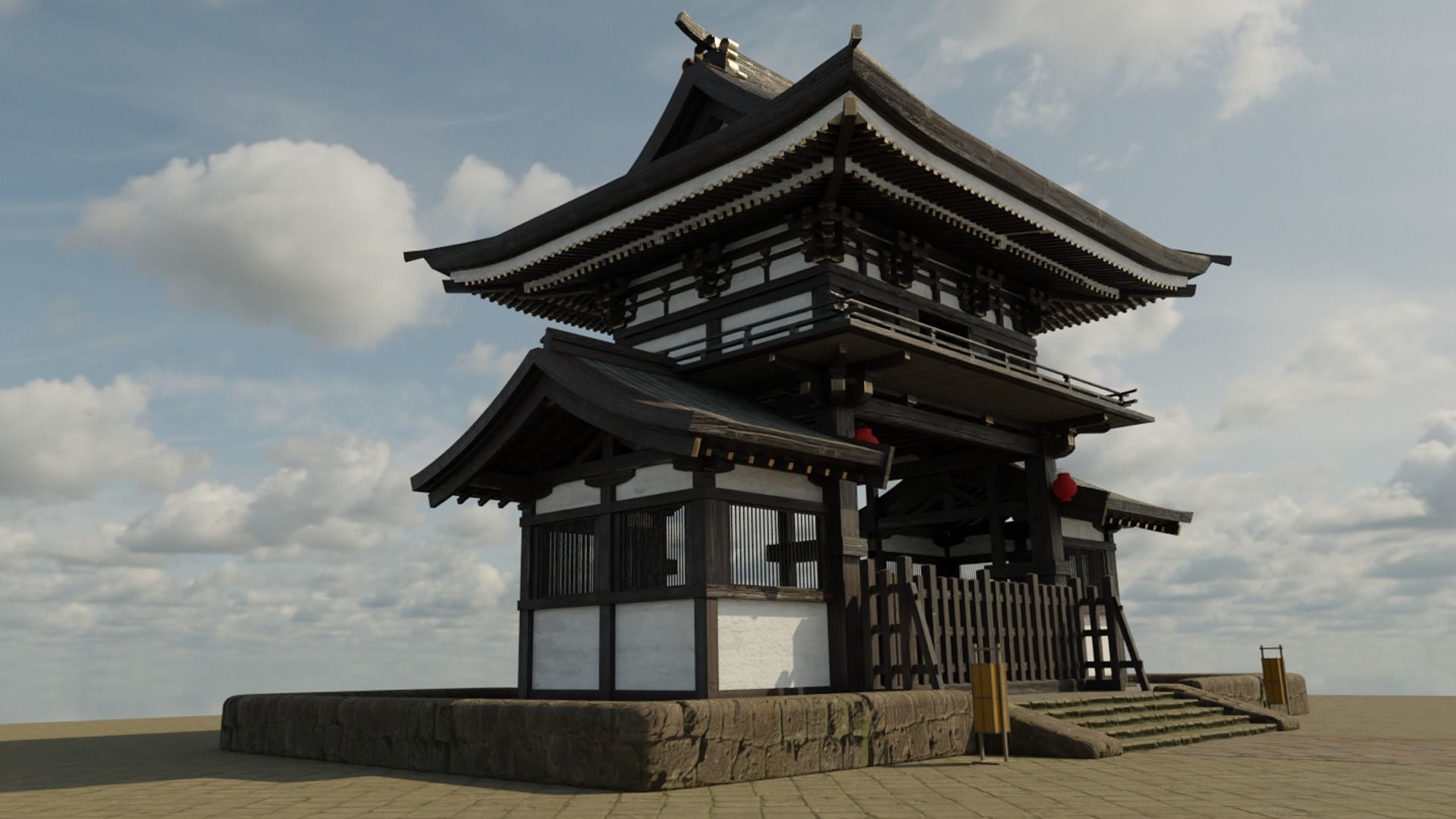 Japanese Gate Low-poly 3D model_3