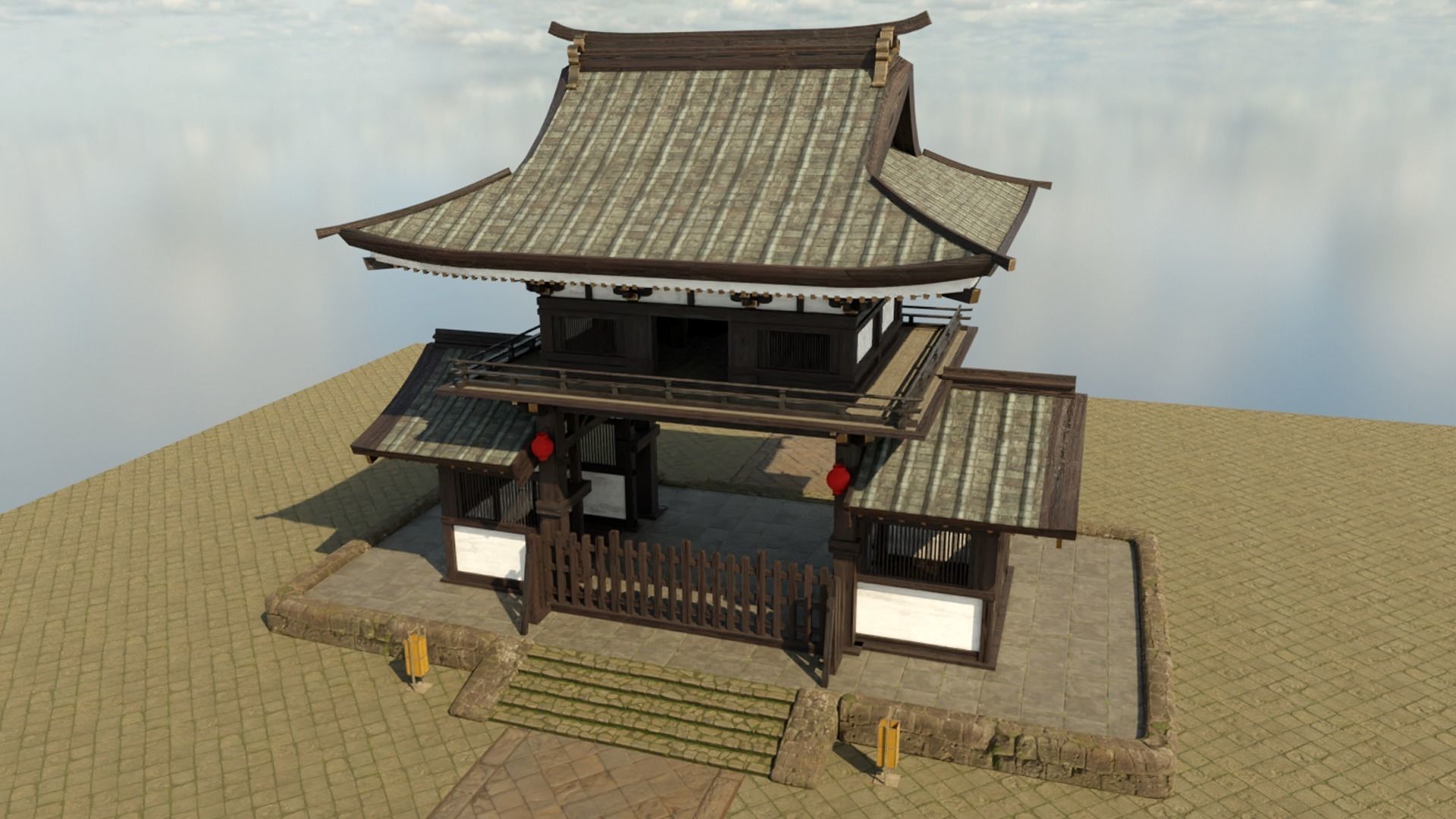 Japanese Gate Low-poly 3D model_2