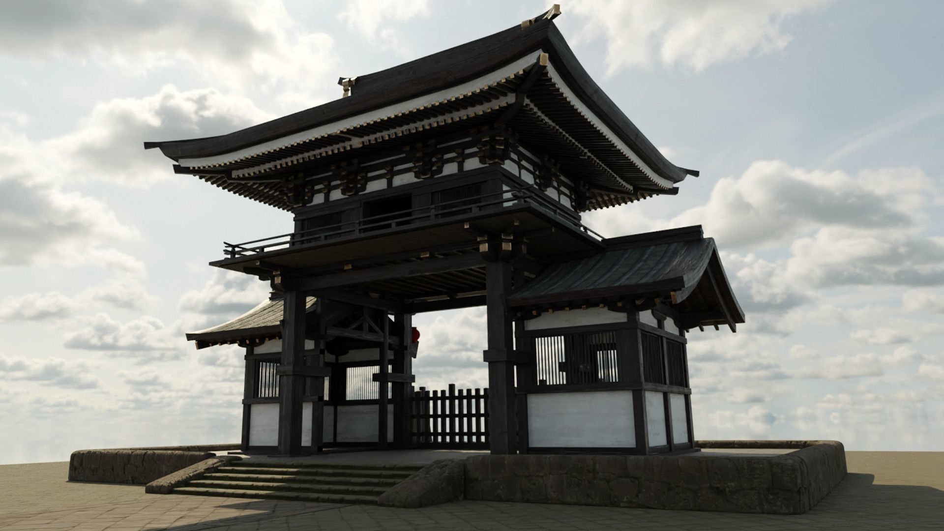 Japanese Gate Low-poly 3D model_1