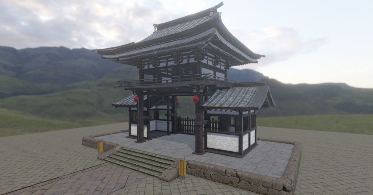 Japanese Gate Low-poly 3D model_5