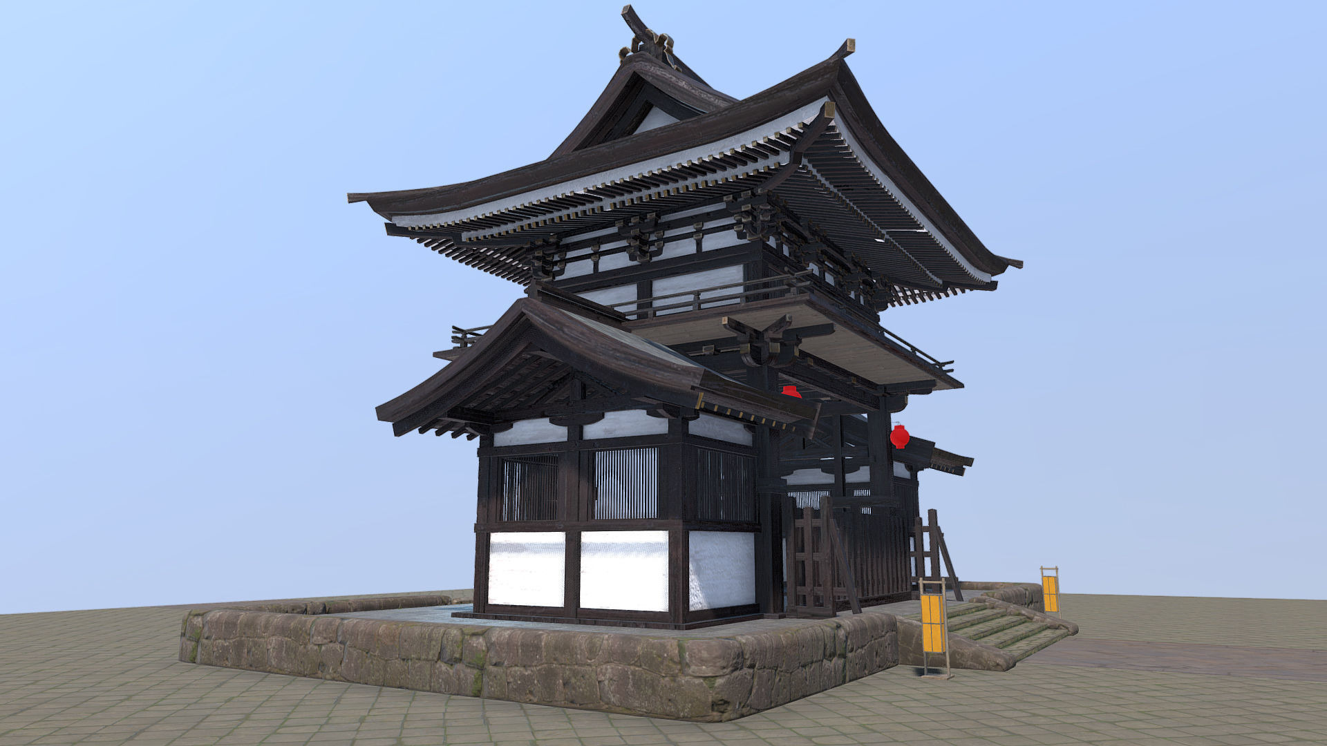 Japanese Gate Low-poly 3D model_7