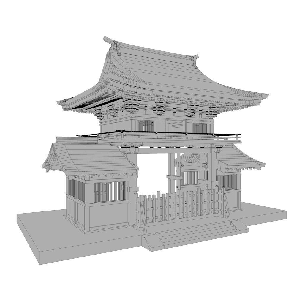 Japanese Gate Low-poly 3D model_10