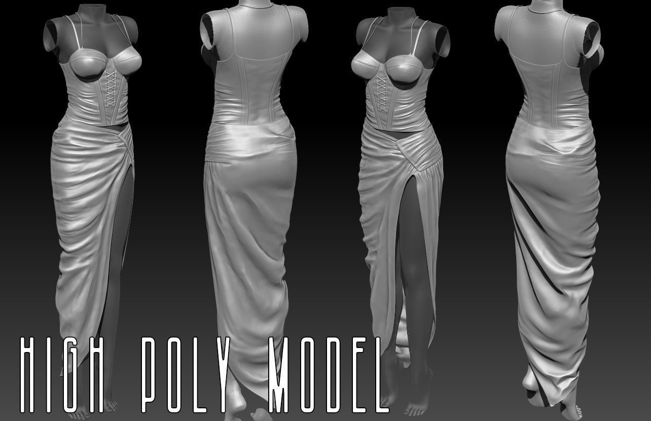Female Red Dress Low-poly 3D model_9