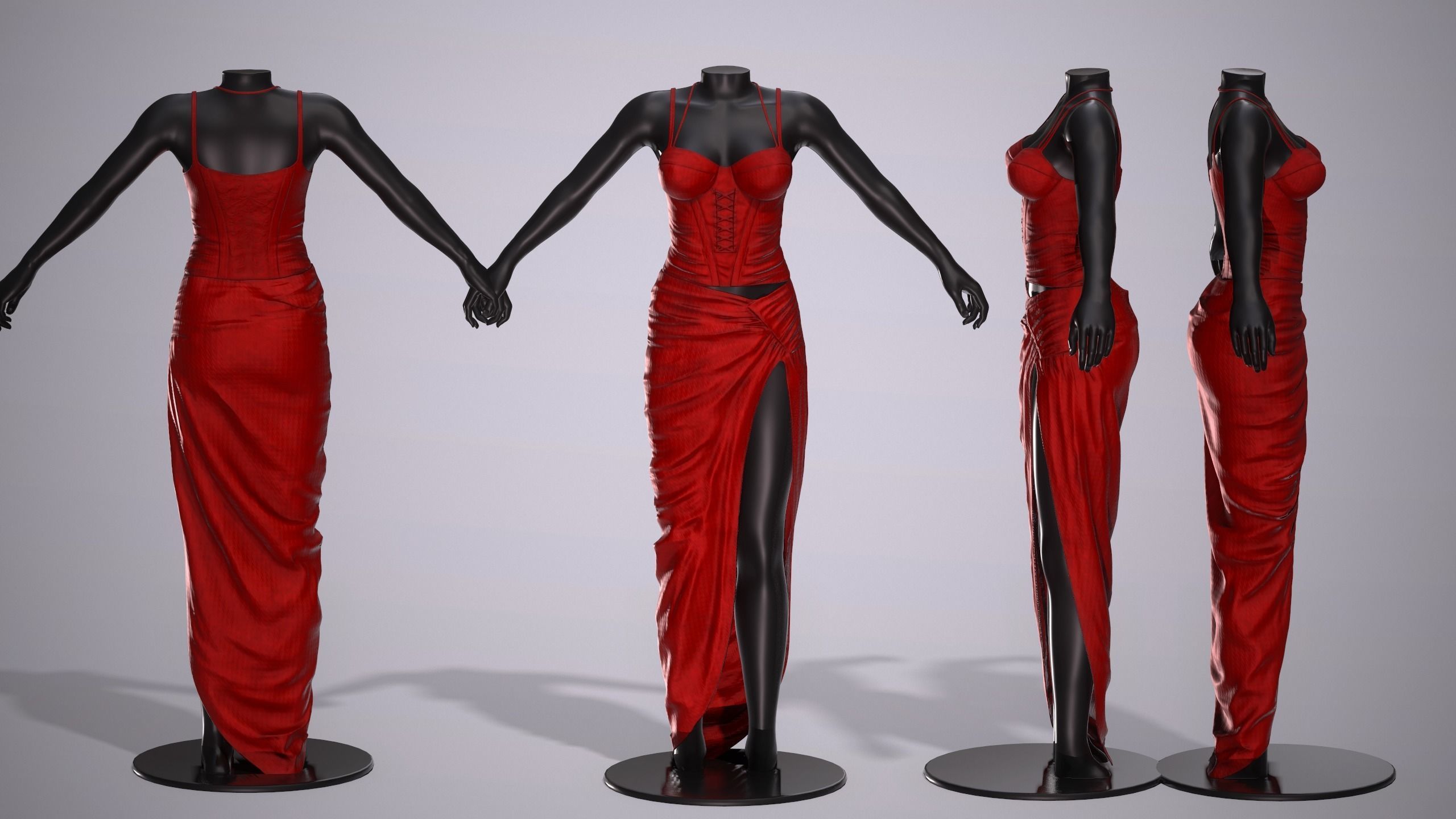 Female Red Dress Low-poly 3D model_2