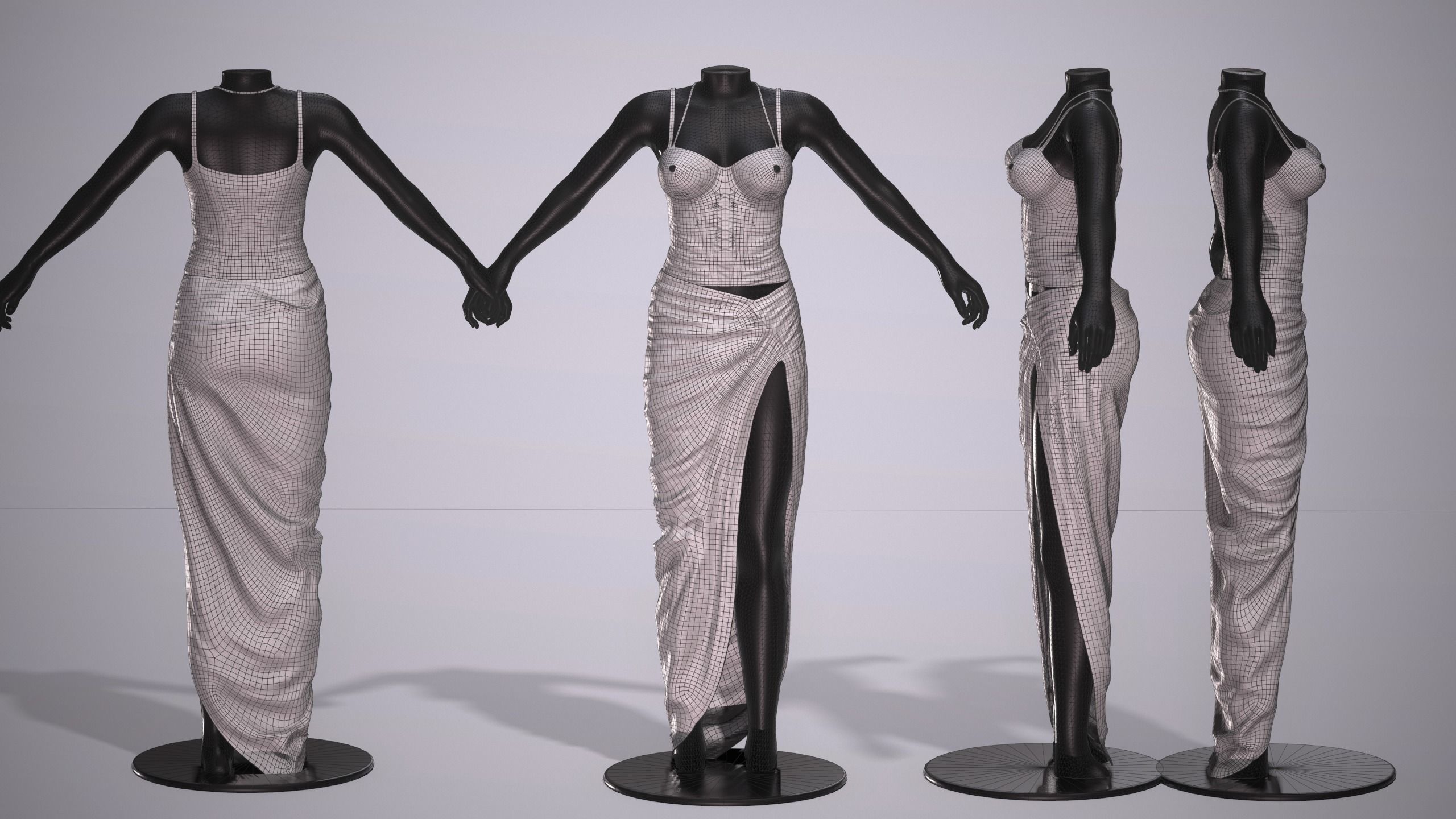 Female Red Dress Low-poly 3D model_4