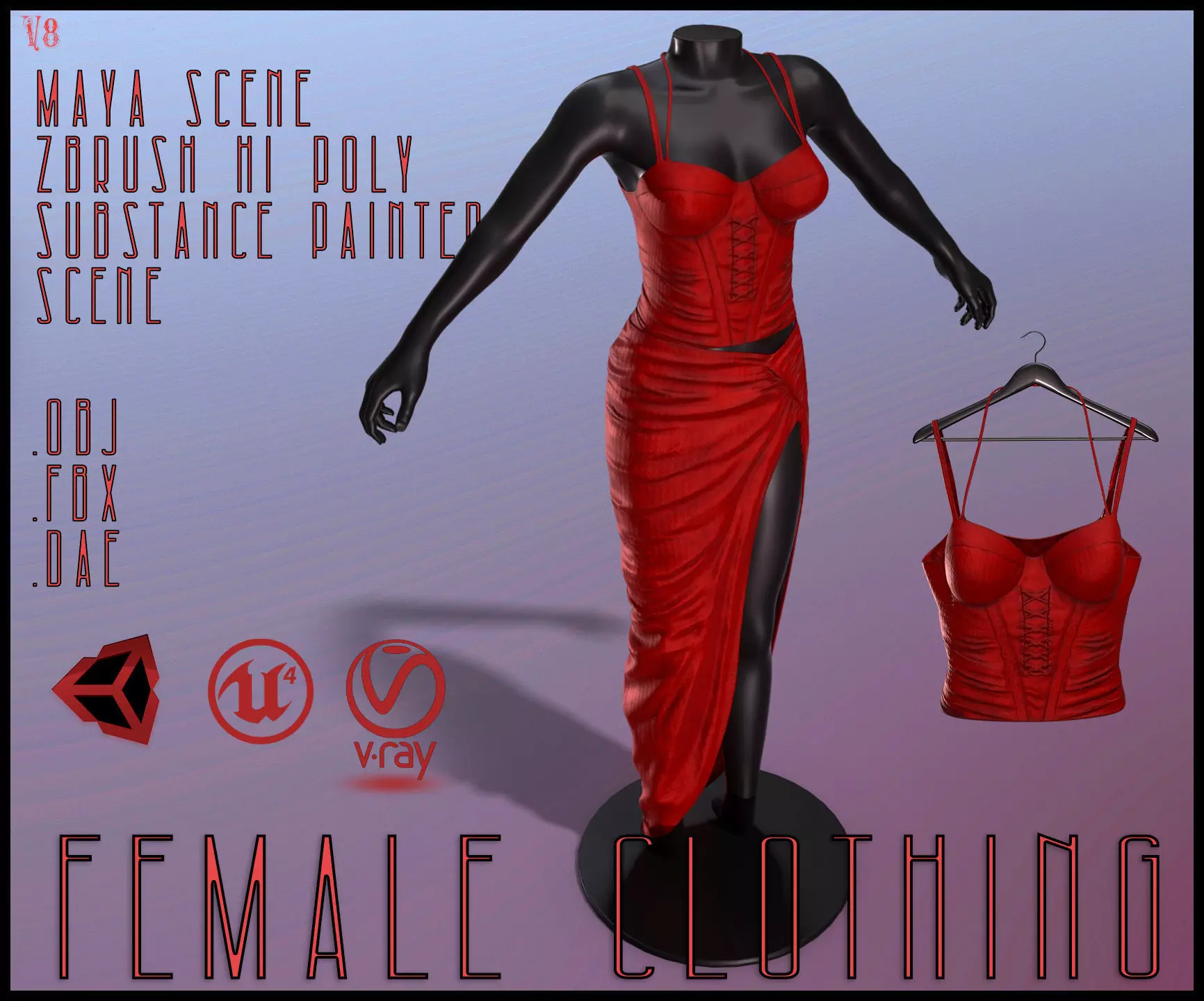 Female Red Dress Low-poly 3D model_0