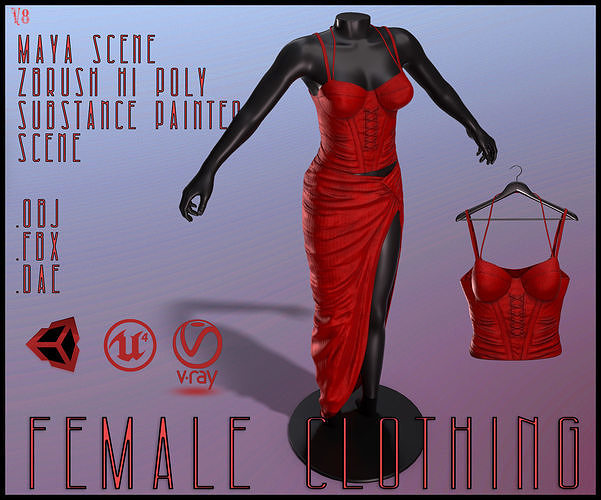 Female Red Dress Low-poly 3D model
