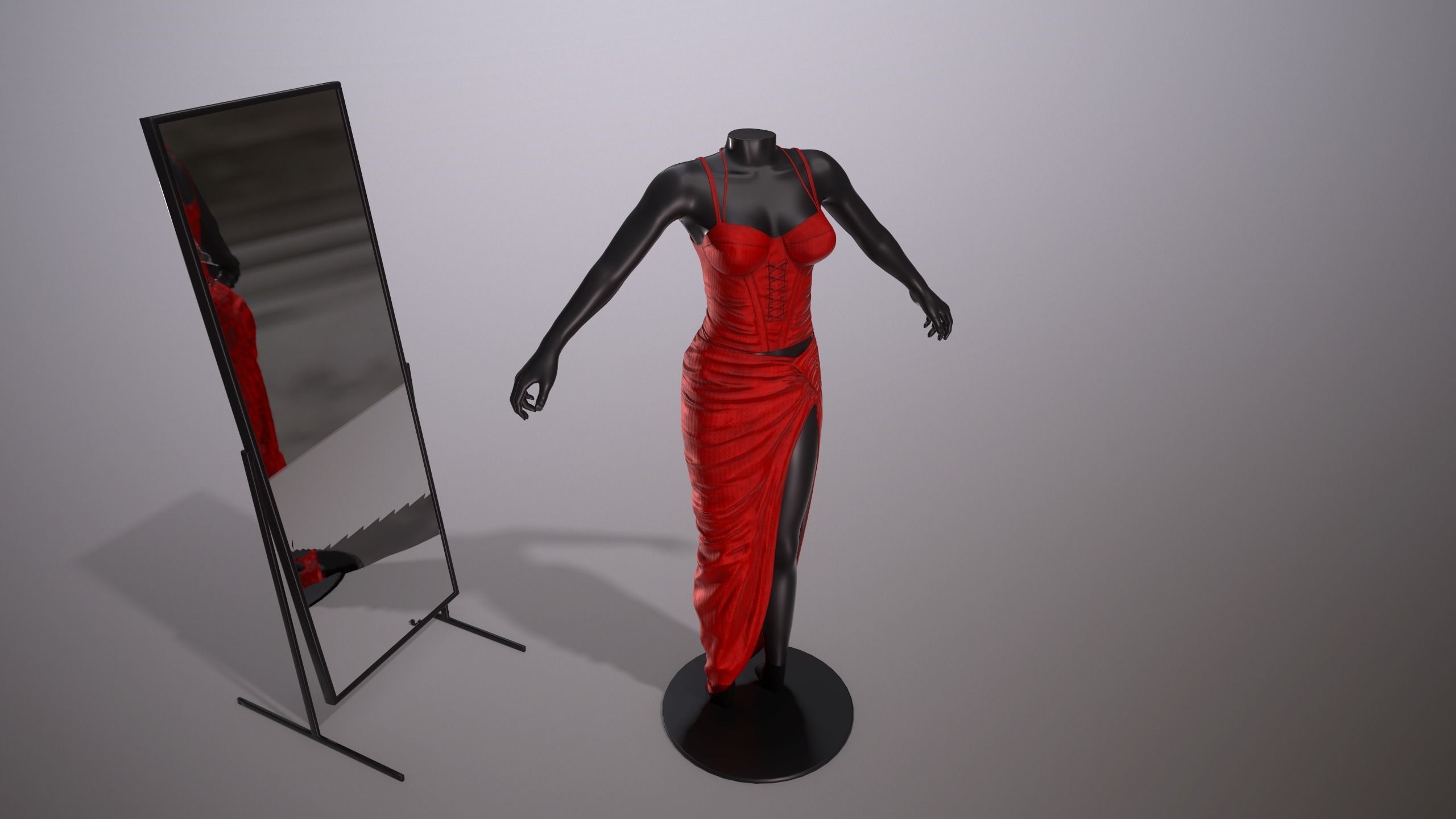 Female Red Dress Low-poly 3D model_3