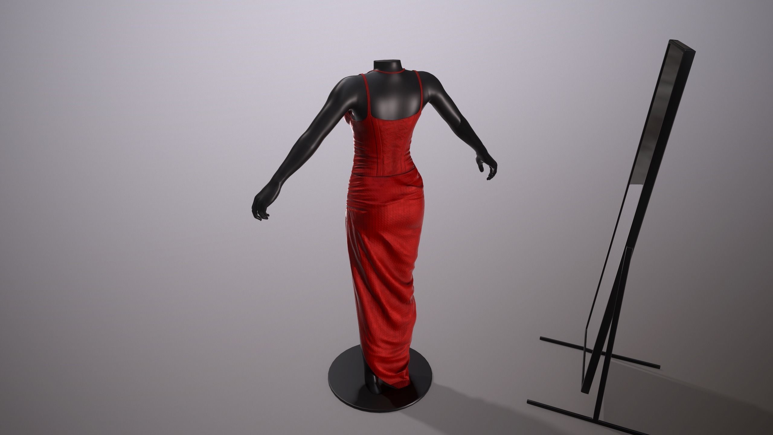 Female Red Dress Low-poly 3D model_5