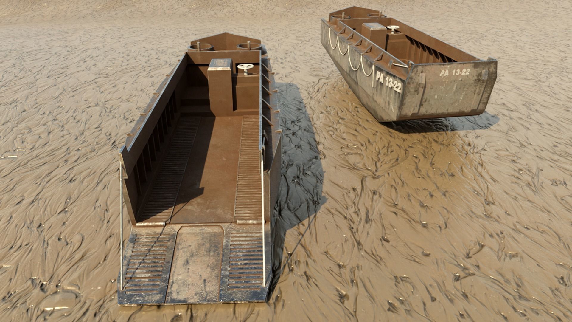 World War 2 LCVP Landing Boat Low-poly 3D model_4