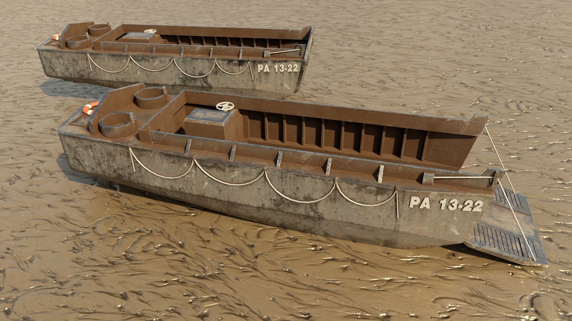 World War 2 LCVP Landing Boat Low-poly 3D model_1